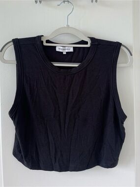 WeWoreWhat Black Ribbed Cropped Muscle Tank Top